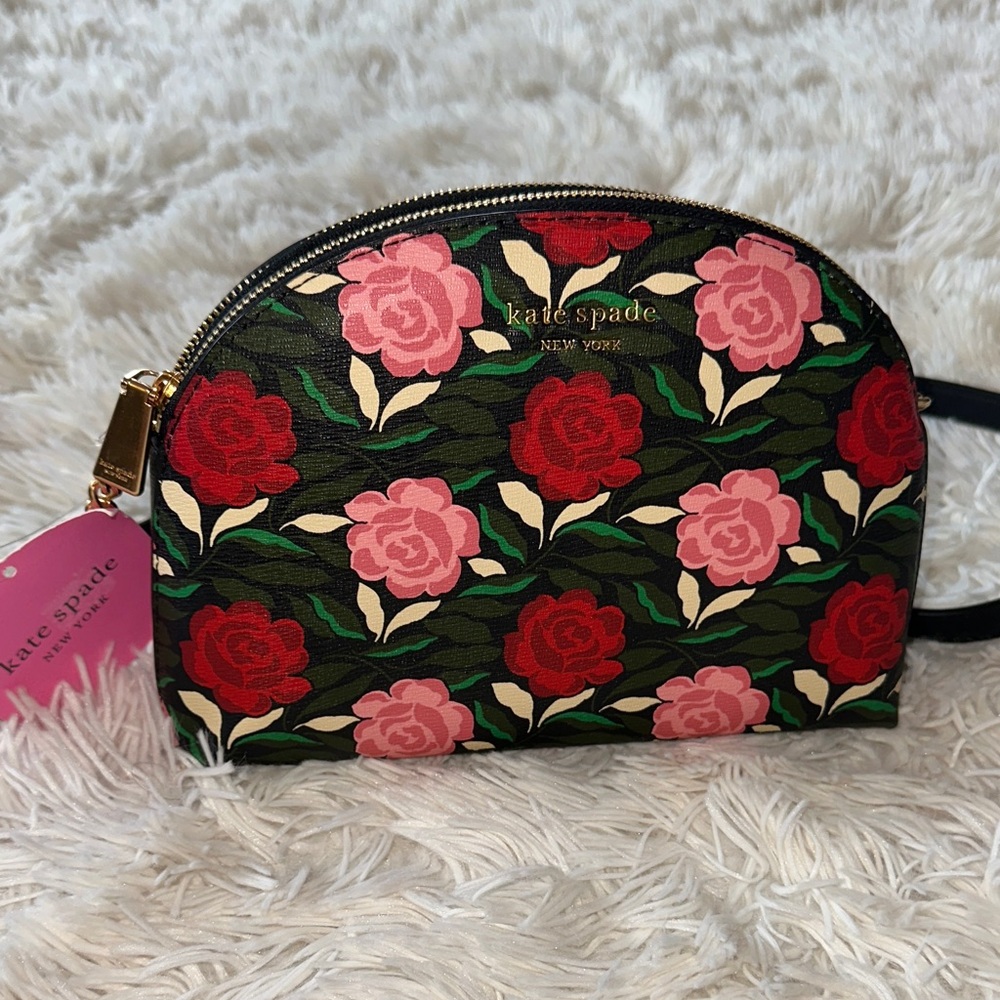 Kate Spade Floral Cosmetic Bag - Black, Pink, and Green